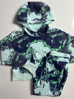 Joylab Marble Hoodie + Jogger Set, Blue/Green, Size M